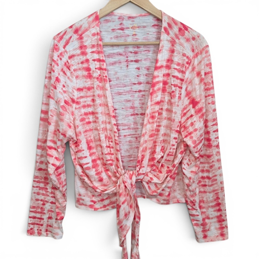 Belle by Kim Gravel Cardigan Womens XL Pink Tie Waist Long Sleeve Lightweight